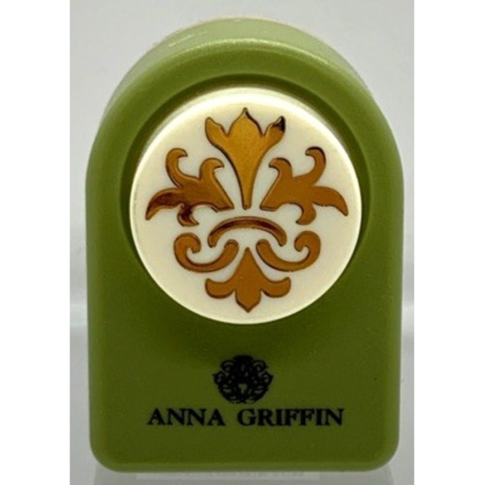 Anna Griffin Fleur De Lis Paper Punch Ornate Crest Craft Tool Green Gold 2.5"